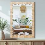 Boho Wooden Frame Wall Mirror, 36"x24