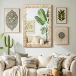 Boho Wooden Frame Wall Mirror, 36"x24