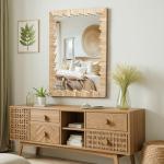 Boho Wooden Frame Wall Mirror, 36"x24