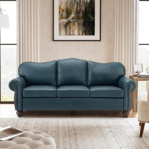 Classic Turquoise 3-Seater Leather Sofa - Stylish Comfort