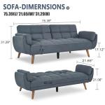 75″ Convertible Futon Sofa Bed in Dark Gray