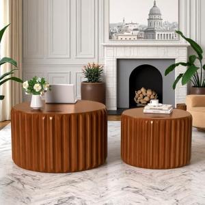 Wooden Round Nesting Coffee Tables with Storage