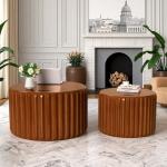 Wooden Round Nesting Coffee Tables with Storage