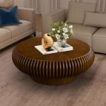 Modern Round Fluted Coffee Table in Walnut 31.5