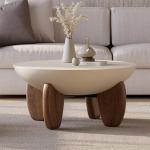 Round Concrete Coffee Table with Walnut Wood Legs