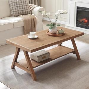 Rustic Solid Wood Coffee Table with Storage Shelf