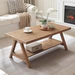 Rustic Solid Wood Coffee Table with Storage Shelf