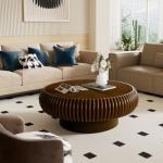 Modern Round Fluted Coffee Table in Walnut 31.5