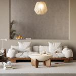 Round Concrete Coffee Table with Walnut Wood Legs