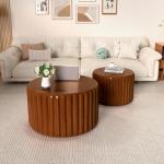 Wooden Round Nesting Coffee Tables with Storage