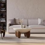 Round Concrete Coffee Table with Walnut Wood Legs