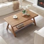Rustic Solid Wood Coffee Table with Storage Shelf