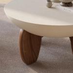 Round Concrete Coffee Table with Walnut Wood Legs