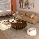 Modern Round Fluted Coffee Table in Walnut 31.5