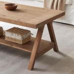 Rustic Solid Wood Coffee Table with Storage Shelf