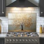Tree of Life Tempered Glass Kitchen Backsplash