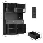 Farmhouse Pantry Cabinet with LED Light & Charging Station