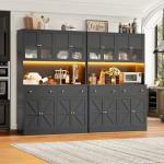 Farmhouse Pantry Cabinet with LED Light & Charging Station