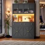 Farmhouse Pantry Cabinet with LED Light & Charging Station