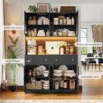 Farmhouse Pantry Cabinet with LED Light & Charging Station