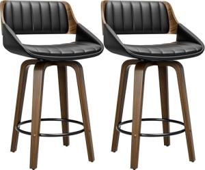Set of 2 Black Swivel Bar Stools