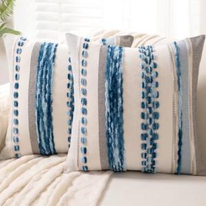 Boho Striped Pillow Covers Set of 2, Sky Blue