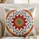 Embroidered Boho Floral Throw Pillow Cover 18x18