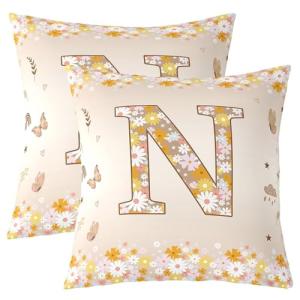 Boho Groovy Initial N Pillow Covers - Set of 2