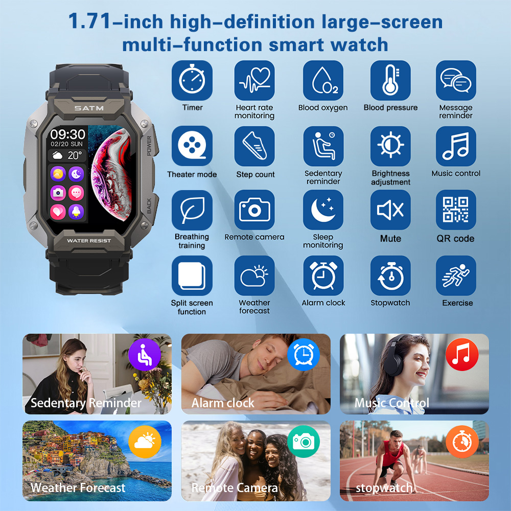 SKMEI 1.71" Waterproof Smartwatch for Fitness Tracking
