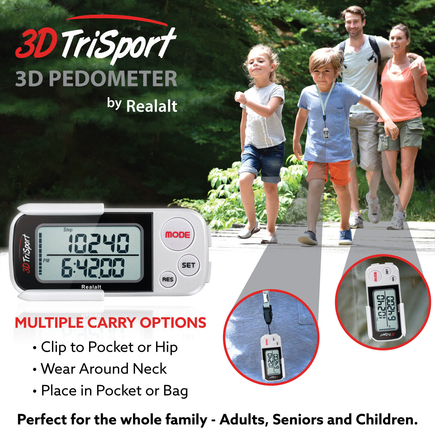 Realalt 3D Clip & Strap Walking Pedometer