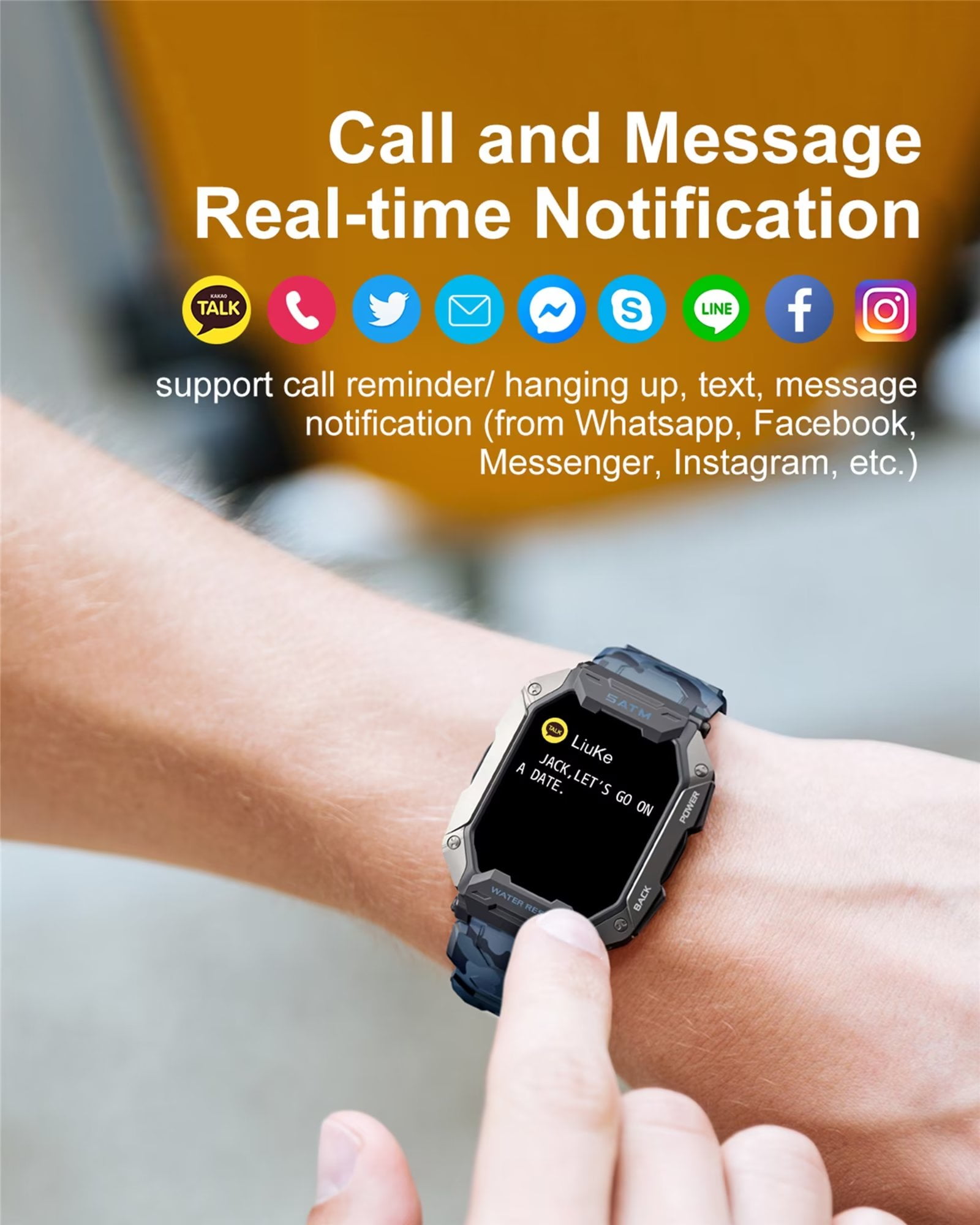 LIGE Military Smartwatch for Men - Black