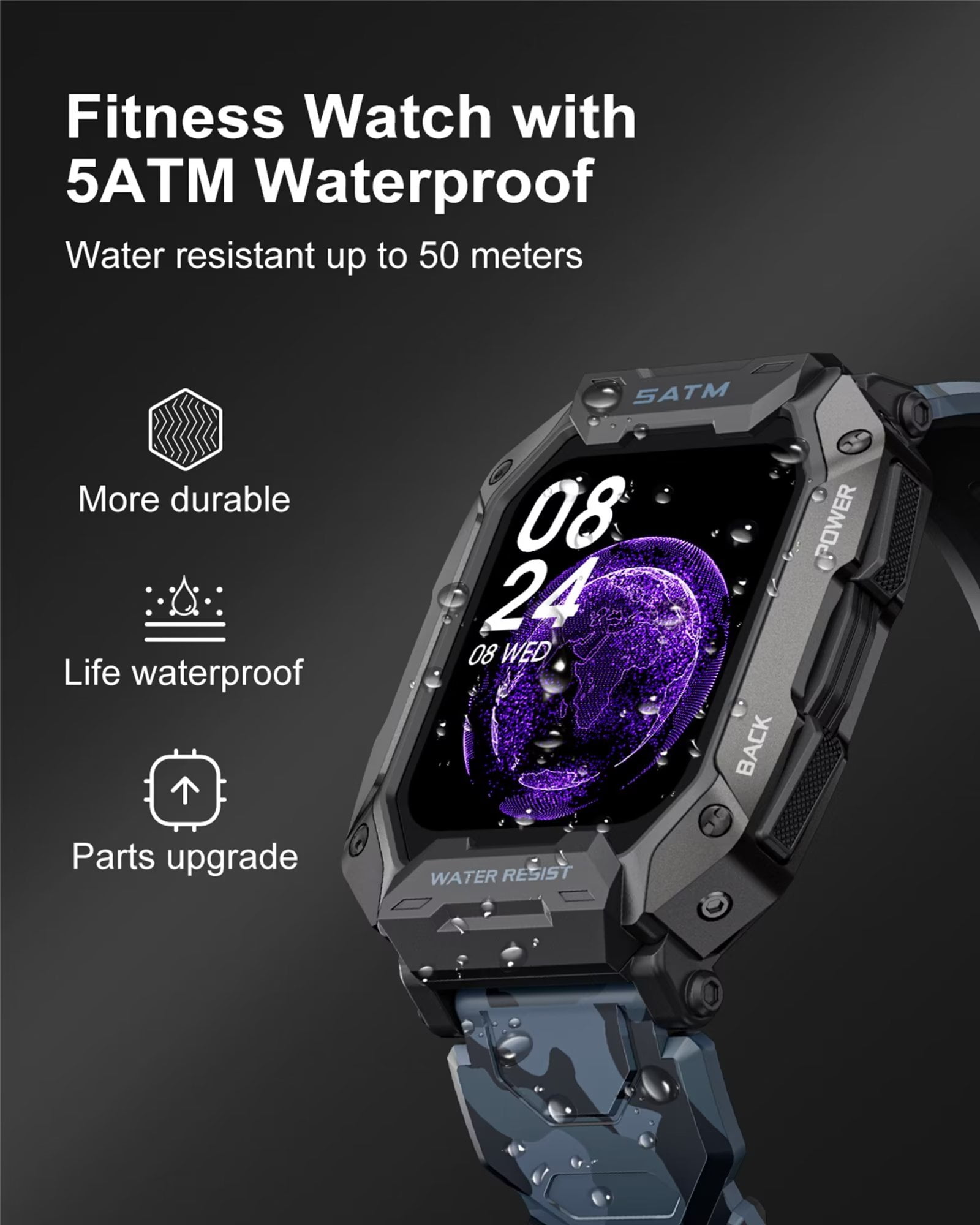LIGE Military Smartwatch for Men - Black