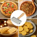 EVEDMOT Pizza Dough Docker Roller Stainless Steel, Pizza Pin Puncher Dough Hole Maker with Wood Handle, Docking Tool for Pizza Cookie Pie Pastry Bread