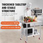 Vevor Mophorn Stainless Steel Work Table 36x24 Inch with 4 Wheels, Casters Heavy Duty Food Prep Worktable for Commercial Kitchen Restaurant, Silver
