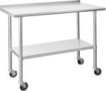 HALLY Stainless Steel Table for Prep & Work 24 x 48 Inches with Caster Wheels, NSF Commercial Heavy Duty Table with Undershelf and Backsplash for Restaurant, Home and Hotel