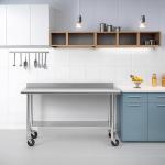 HALLY Stainless Steel Table for Prep & Work 24 x 48 Inches with Caster Wheels, NSF Commercial Heavy Duty Table with Undershelf and Backsplash for Restaurant, Home and Hotel