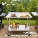 HALLY Stainless Steel Table for Prep & Work 24 x 48 Inches with Caster Wheels, NSF Commercial Heavy Duty Table with Undershelf and Backsplash for Restaurant, Home and Hotel