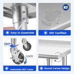 HALLY Stainless Steel Table for Prep & Work 24 x 48 Inches with Caster Wheels, NSF Commercial Heavy Duty Table with Undershelf and Backsplash for Restaurant, Home and Hotel