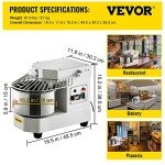 VEVOR Commercial Food Mixer, 8.5Qt Capacity, 450W Dual Rotating Dough Kneading Machine with Food-grade Stainless Steel Bowl, Security Shield & Timer Included, Baking Equipment for Restaurant Pizzeria