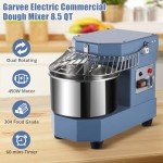 Garvee Commercial Dough Mixer 8.5Qt, 450W Dual Rotating Dough Kneading Machine with Food-grade Stainless Steel Bowl, Security Shield & Timer, Electric Spiral Mixer for Restaurant Bakery Pizzeria