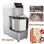 INTSUPERMAI Commercial Dough Mixer Machine Electric Food Mixer with Double Action Double Speed Spiral Mixing for Schools Bakeries Restaurants Pizzerias 110V 30L Capacity