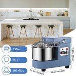 Towallmark Commercial Dough Mixer, 8QT Stainless Steel Bowl, 450W Dual Rotating Dough Kneading Machine with Safety Shield,for Restaurant, Bakeries,Pizzeria