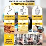 TECHTONGDA Commercial Stand Mixer, 32QT Food Mixer, Electric Flour Mixer Machine, 110V Spiral Dough Mixer with 3 Mixing Attachments, 3 Speeds Adjustable 100/166/360 RPM, for Schools Bakeries Pizzerias