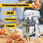 TECHTONGDA Commercial Stand Mixer, 32QT Food Mixer, Electric Flour Mixer Machine, 110V Spiral Dough Mixer with 3 Mixing Attachments, 3 Speeds Adjustable 100/166/360 RPM, for Schools Bakeries Pizzerias