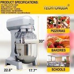 TECHTONGDA Commercial Stand Mixer, 32QT Food Mixer, Electric Flour Mixer Machine, 110V Spiral Dough Mixer with 3 Mixing Attachments, 3 Speeds Adjustable 100/166/360 RPM, for Schools Bakeries Pizzerias