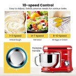 VIVOHOME Stand Mixer, 660W 10 Speed 6 Quart Tilt-Head Kitchen Electric Food Mixer with Beater, Dough Hook, Wire Whip and Egg Separator, Red