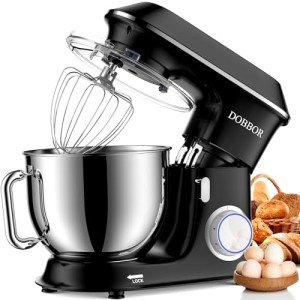 DOBBOR Electric Stand mixer, 9.5QT 660W 7 Speeds Tilt-Head Dough Mixers, Bread Mixer with Dough Hook, Whisk, Beater, Splash Guard for Baking Bread, Cake, Cookie, Pizza, Muffin, Salad and More - Black