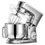 COOKLEE Stand Mixer, 9.5 Qt. 660W 10-Speed Electric Kitchen Mixer with Dishwasher-Safe Dough Hooks, Flat Beaters, Wire Whip & Pouring Shield Attachments for Most Home Cooks, SM-1551 (Silver)
