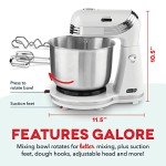 Dash Stand Mixer (Electric Mixer for Everyday Use): 6 Speed Stand Mixer with 3 qt Stainless Steel Mixing Bowl, Dough Hooks & Mixer Beaters for Frosting, Meringues & More - White