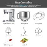 COOKLEE Stand Mixer, 9.5 Qt. 660W 10-Speed Electric Kitchen Mixer with Dishwasher-Safe Dough Hooks, Flat Beaters, Wire Whip & Pouring Shield Attachments for Most Home Cooks, SM-1551 (Silver)